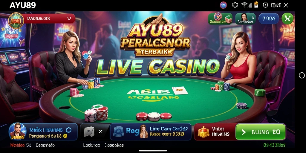 Screenshot utama AYU89 menampilkan dealer langsung dan permainan yang menarik.