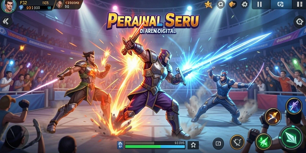Tampilan aksi pertarungan seru dalam game F32 di arena.