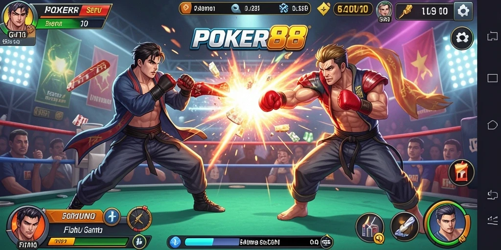 Tampilan seru dari gameplay Fighting di POKER88.
