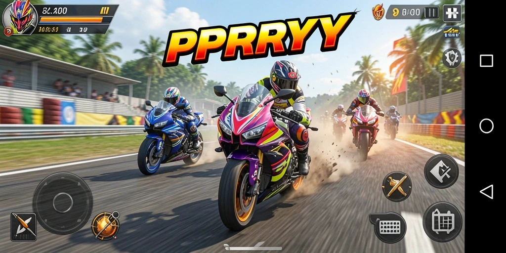 Tampilan gameplay <strong>PPRRYY</strong> yang mendebarkan dalam balapan motor.