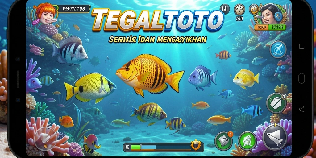 Gameplay seru TEGALTOTO dengan berbagai ikan untuk ditangkap.